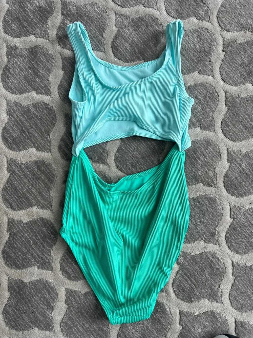 Marshalls Two-Tone Aqua Teal Ribbed Girls One-Piece Swimsuit